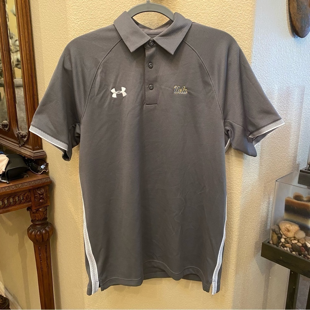 UNDER ARMOUR Men Gray UCLA Embroidery Polo Short Sleeve Top Size Medium